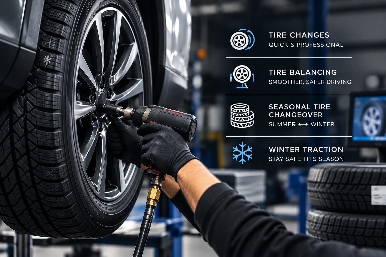 Tire mounting and computerized wheel balancing at GA Motors in Saskatoon