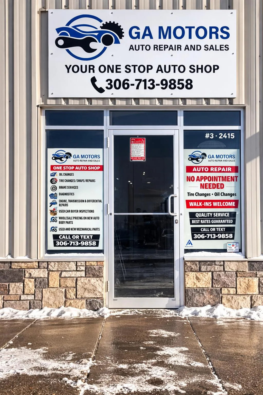 GA Motors auto repair shop exterior in Saskatoon